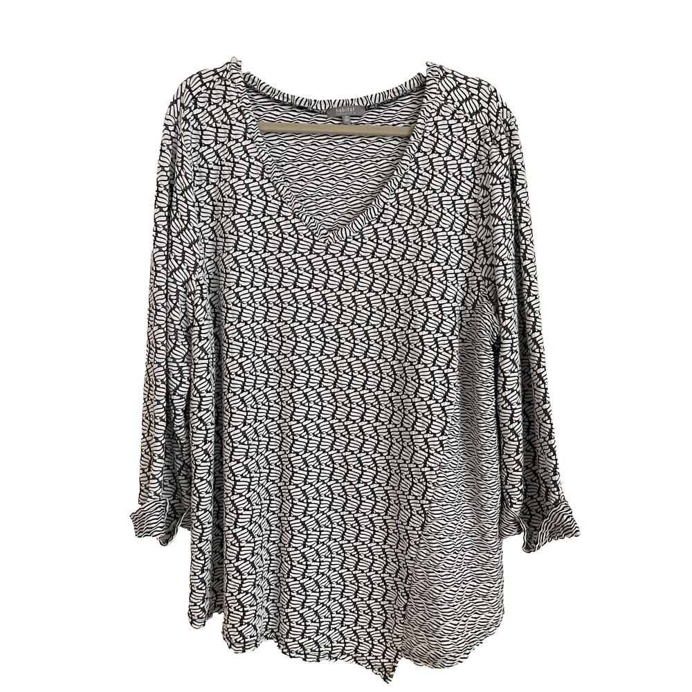 Habitat Clothes to Live In - Black/White Pattern, 3/4 Sleeve Top - Size 1X